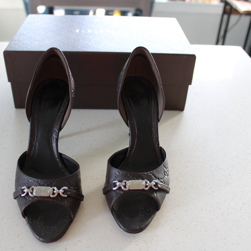 Gucci Horsebit D'Orsay Peep Toe Pumps